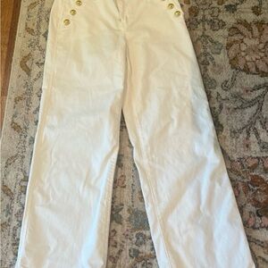 White Pants with Gold Button Accents
